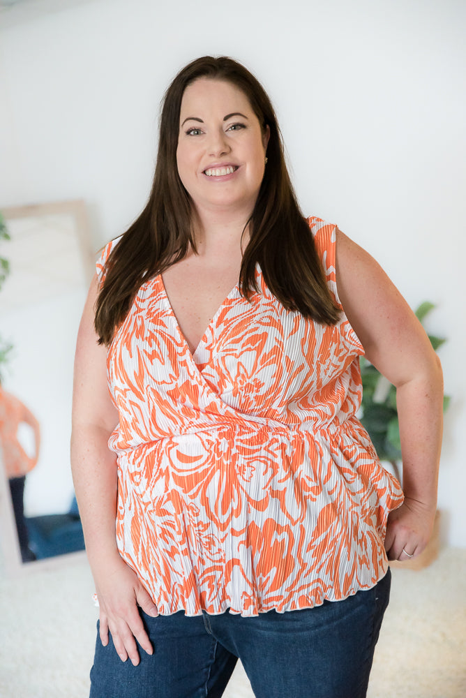 The Orange Swirl Sleeveless Top-White Birch-Inspired by Justeen-Women's Clothing Boutique
