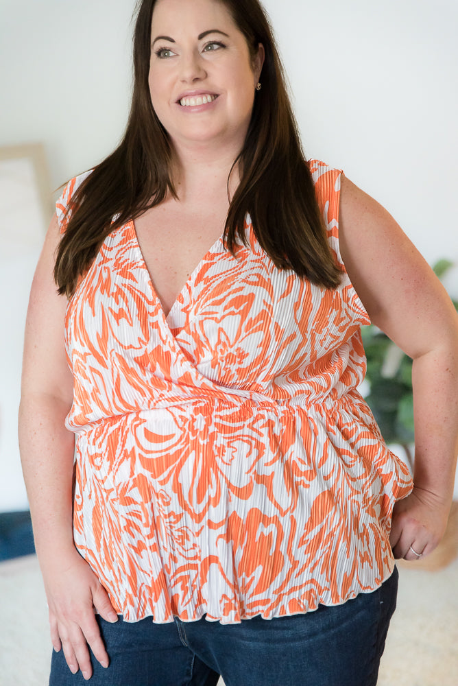 The Orange Swirl Sleeveless Top-White Birch-Inspired by Justeen-Women's Clothing Boutique