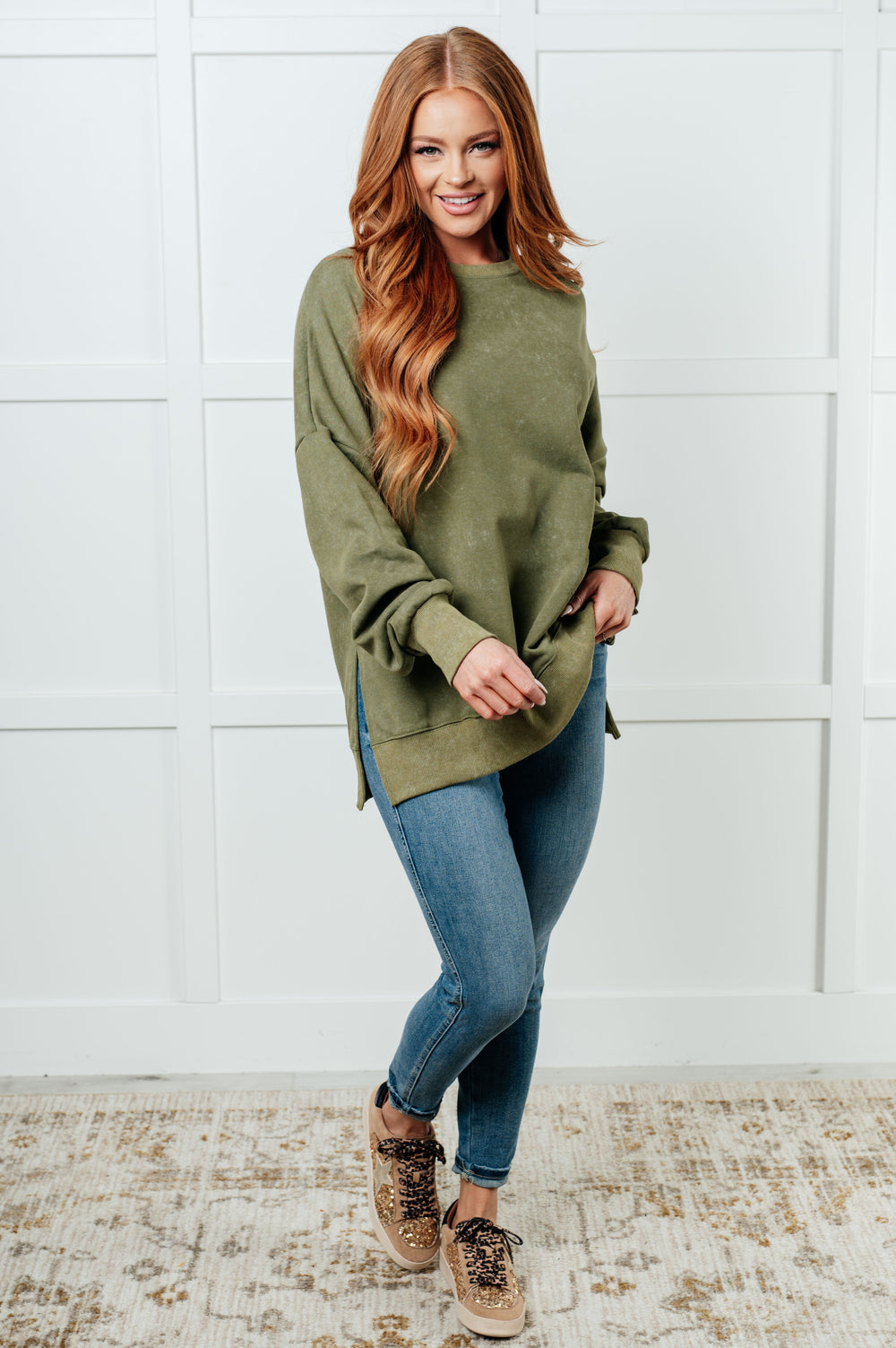 No Plain Jane Oversized Sweatshirt in Green-Sweaters/Sweatshirts-Inspired by Justeen-Women's Clothing Boutique