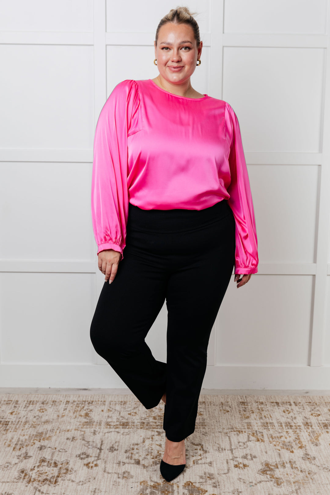 Not Exaggerating Satin Puff Sleeve Blouse-110 Long Sleeve Tops-Inspired by Justeen-Women's Clothing Boutique