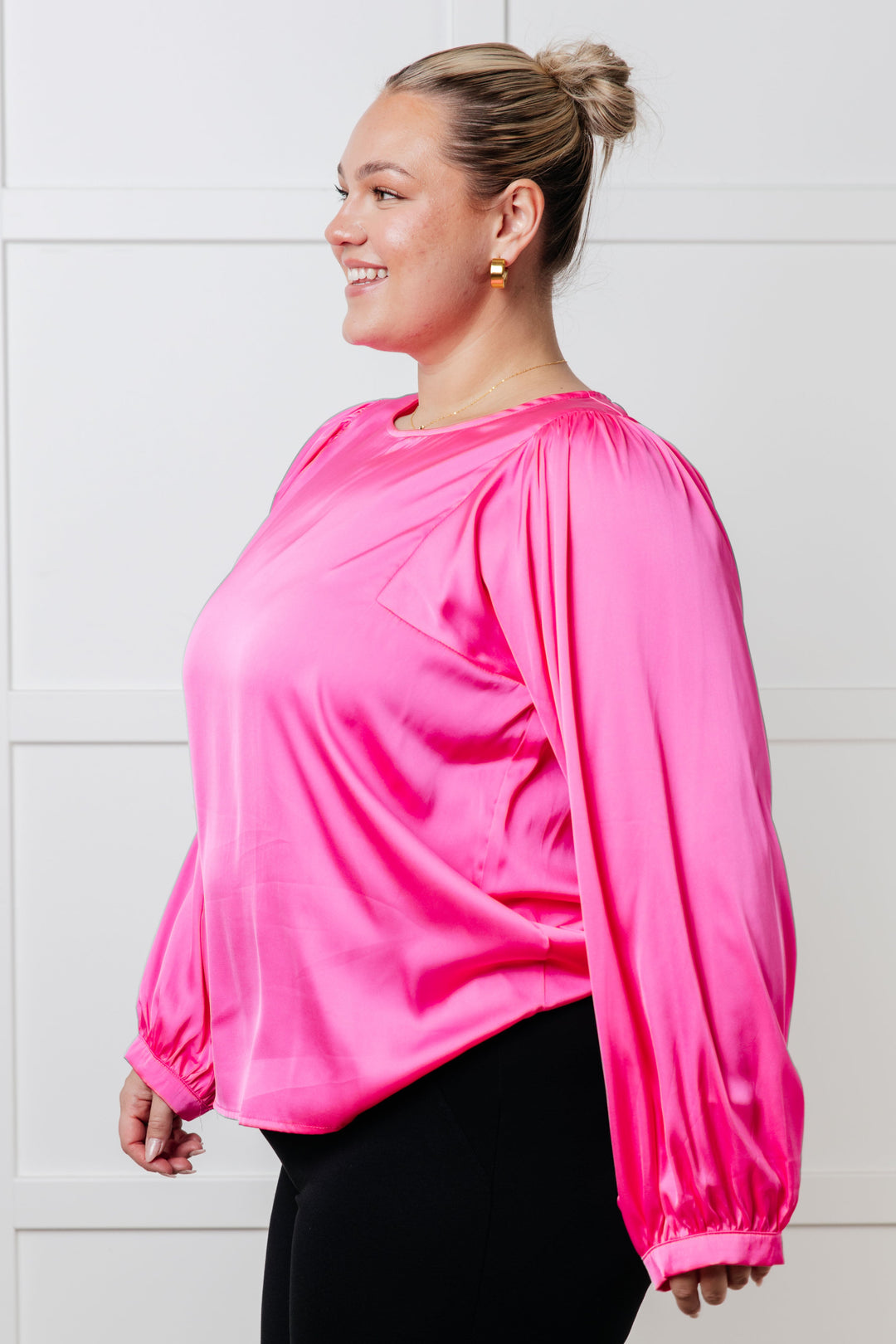 Not Exaggerating Satin Puff Sleeve Blouse-110 Long Sleeve Tops-Inspired by Justeen-Women's Clothing Boutique