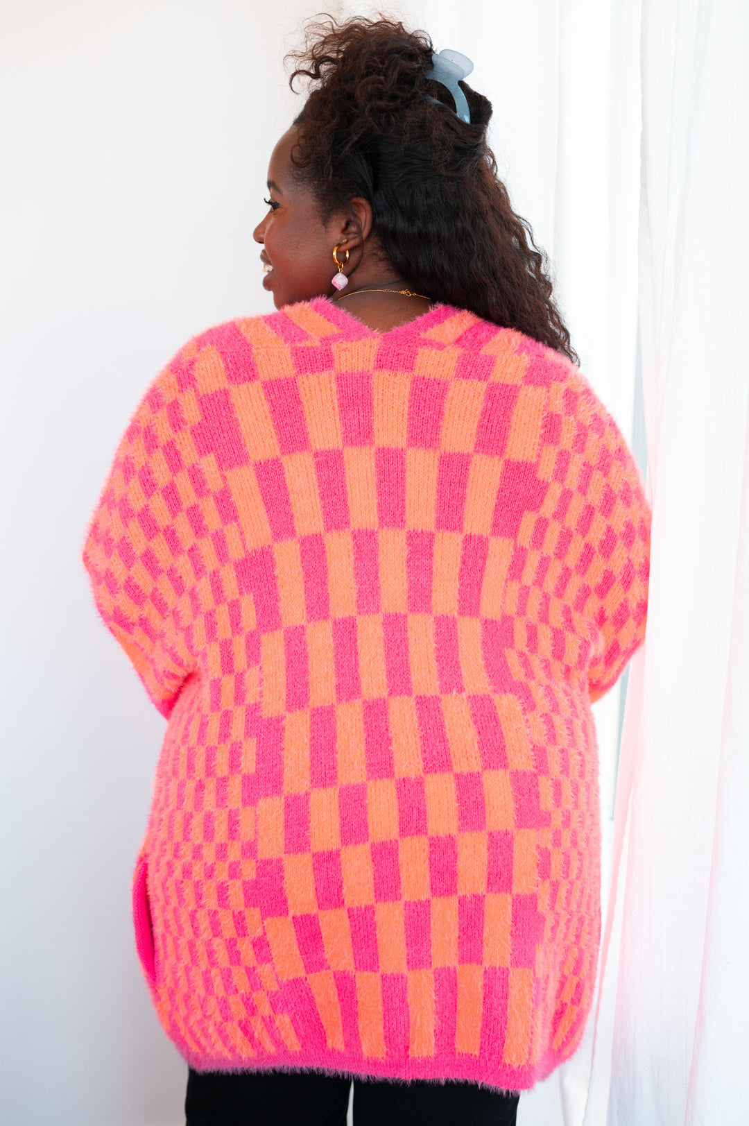 Noticed in Neon Checkered Cardigan in Pink and Orange-Cardigans + Kimonos-Inspired by Justeen-Women's Clothing Boutique