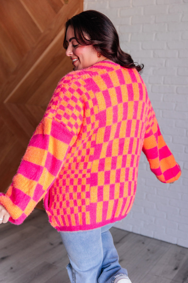 Noticed in Neon Checkered Cardigan in Pink and Orange-Cardigans + Kimonos-Inspired by Justeen-Women's Clothing Boutique