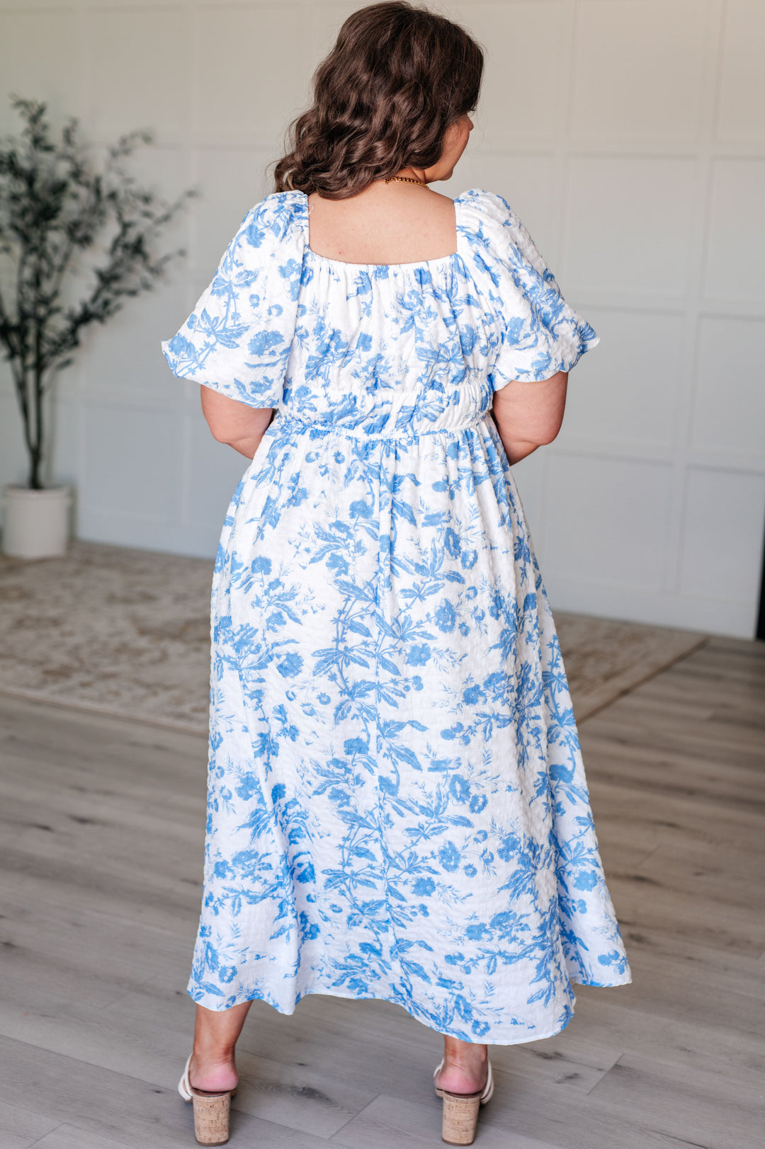 Nurturing Myself Square Neck Floral Dress in Blue-Dresses-Inspired by Justeen-Women's Clothing Boutique