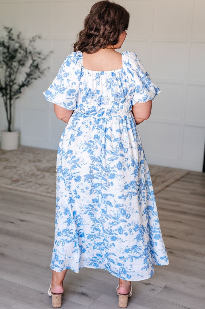 Nurturing Myself Square Neck Floral Dress in Blue-Dresses-Inspired by Justeen-Women's Clothing Boutique