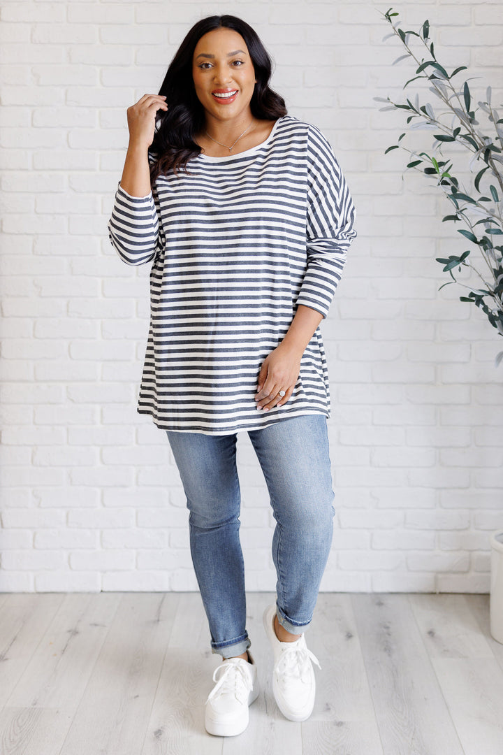 Obviously Mine Striped Oversized Top-110 Long Sleeve Tops-Inspired by Justeen-Women's Clothing Boutique