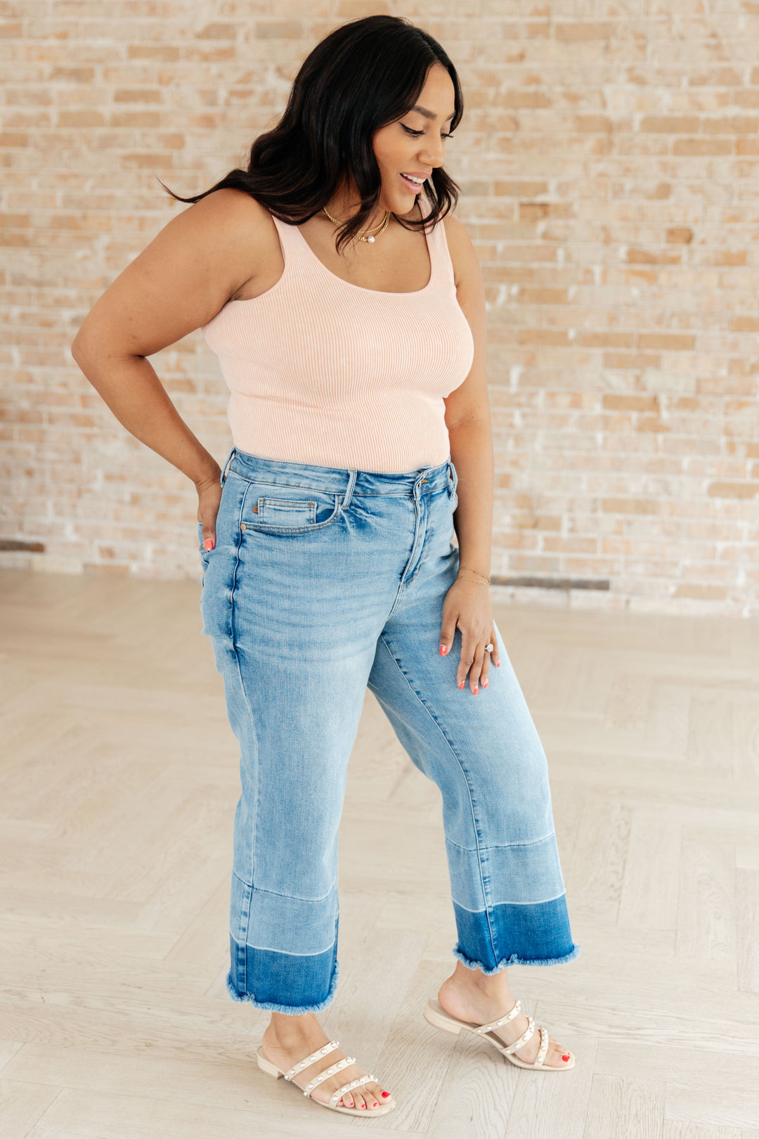 Olivia High Rise Wide Leg Crop Jeans in Medium Wash-Denim-Inspired by Justeen-Women's Clothing Boutique in Chicago, Illinois