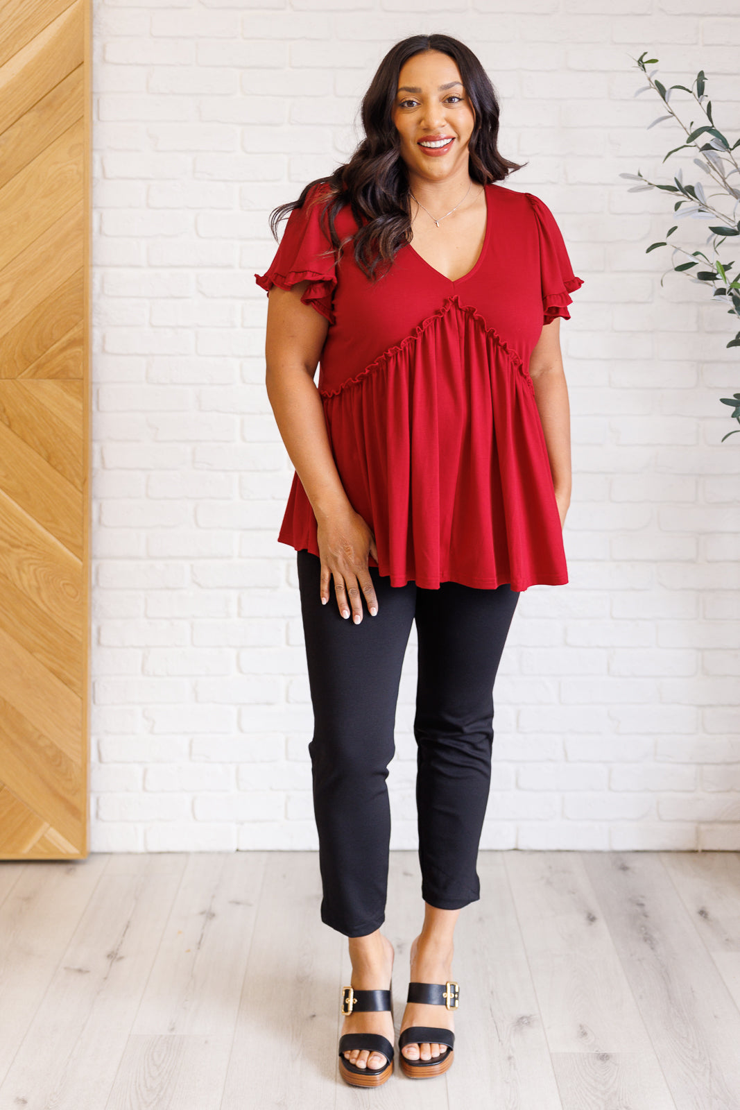 One Day Soon V-Neck Ruffle Detail Top-Tops-Inspired by Justeen-Women's Clothing Boutique