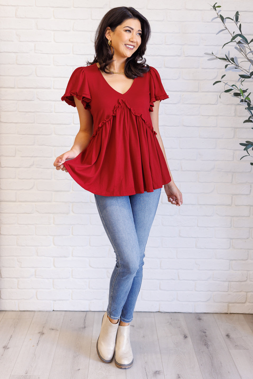 One Day Soon V-Neck Ruffle Detail Top-Tops-Inspired by Justeen-Women's Clothing Boutique