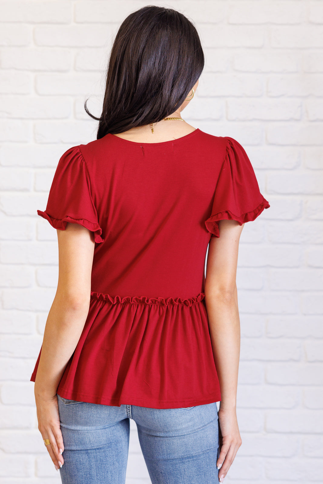 One Day Soon V-Neck Ruffle Detail Top-Tops-Inspired by Justeen-Women's Clothing Boutique