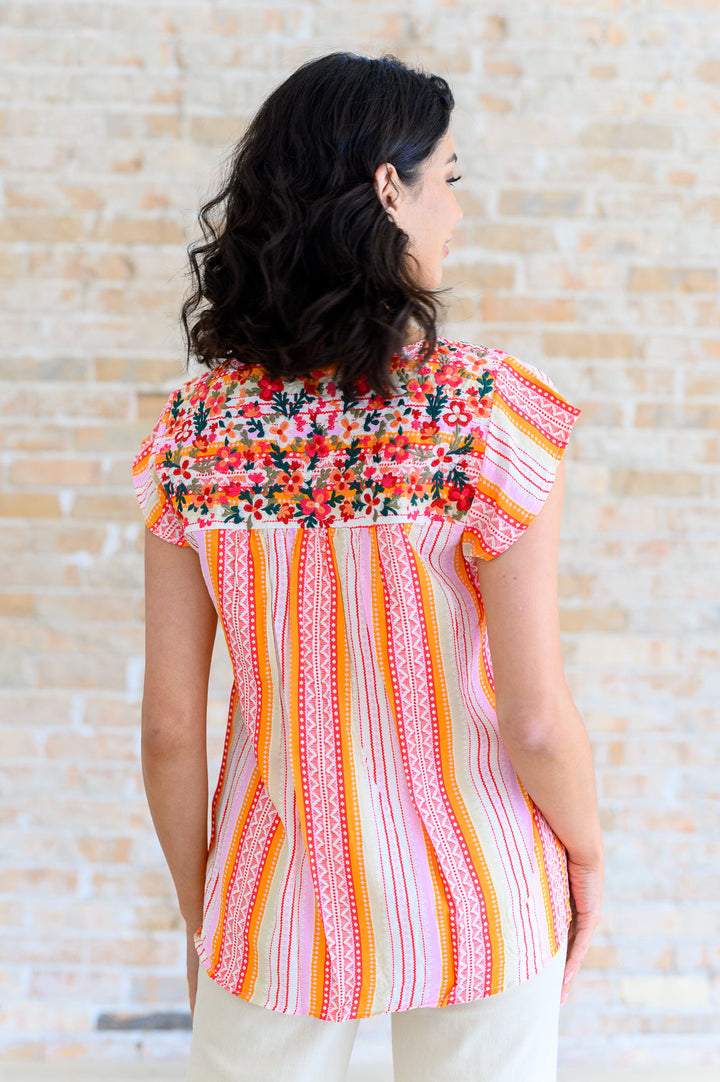 Orange Blossoms Flutter Sleeve Blouse-Short Sleeve Tops-Inspired by Justeen-Women's Clothing Boutique