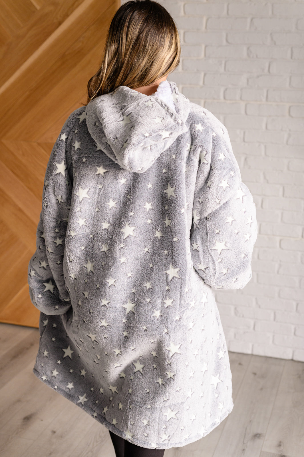 Oversized Blanket Hoodie in Grey Stars-Sweaters/Sweatshirts-Inspired by Justeen-Women's Clothing Boutique