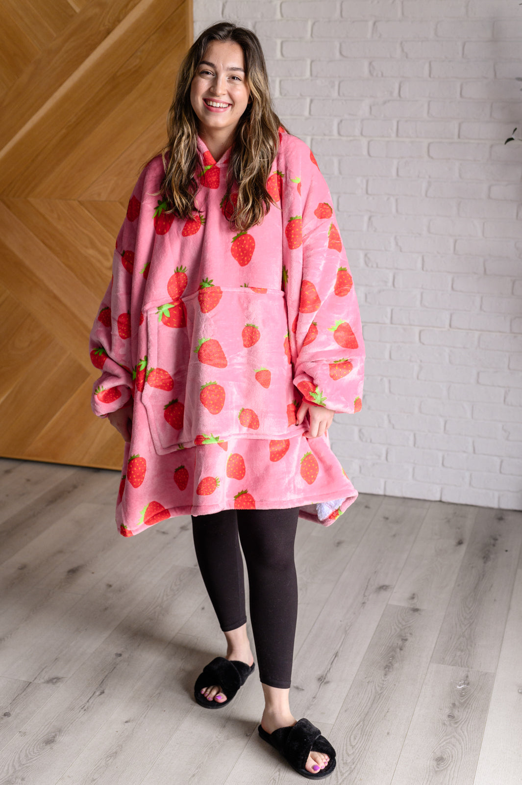 Oversized Blanket Hoodie in Strawberry-Sweaters/Sweatshirts-Inspired by Justeen-Women's Clothing Boutique