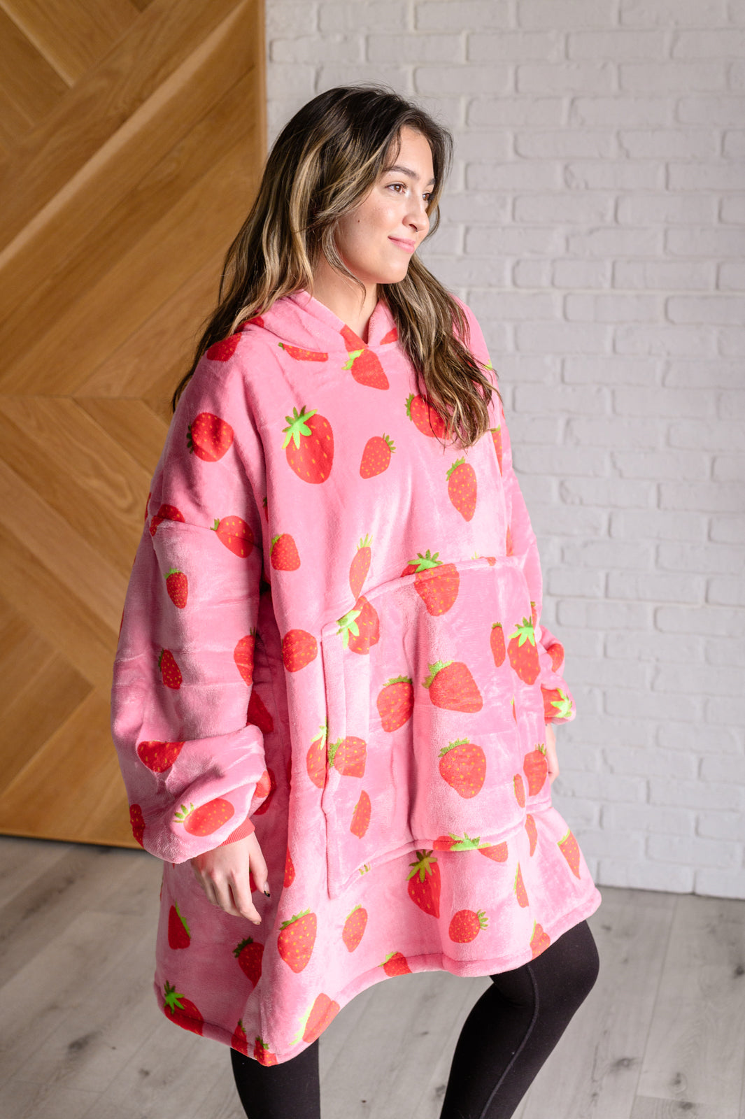 Oversized Blanket Hoodie in Strawberry-Sweaters/Sweatshirts-Inspired by Justeen-Women's Clothing Boutique