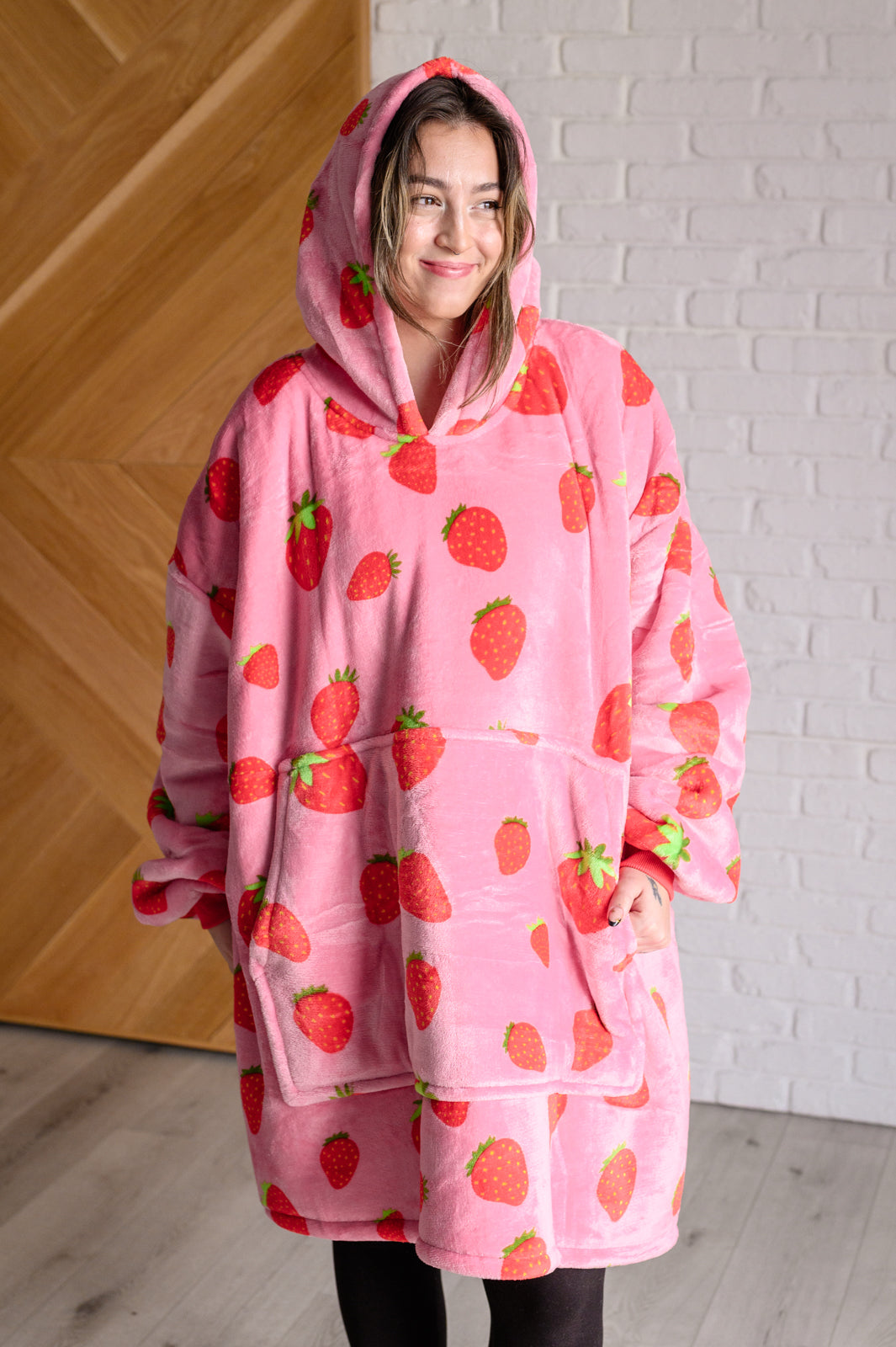 Oversized Blanket Hoodie in Strawberry-Sweaters/Sweatshirts-Inspired by Justeen-Women's Clothing Boutique