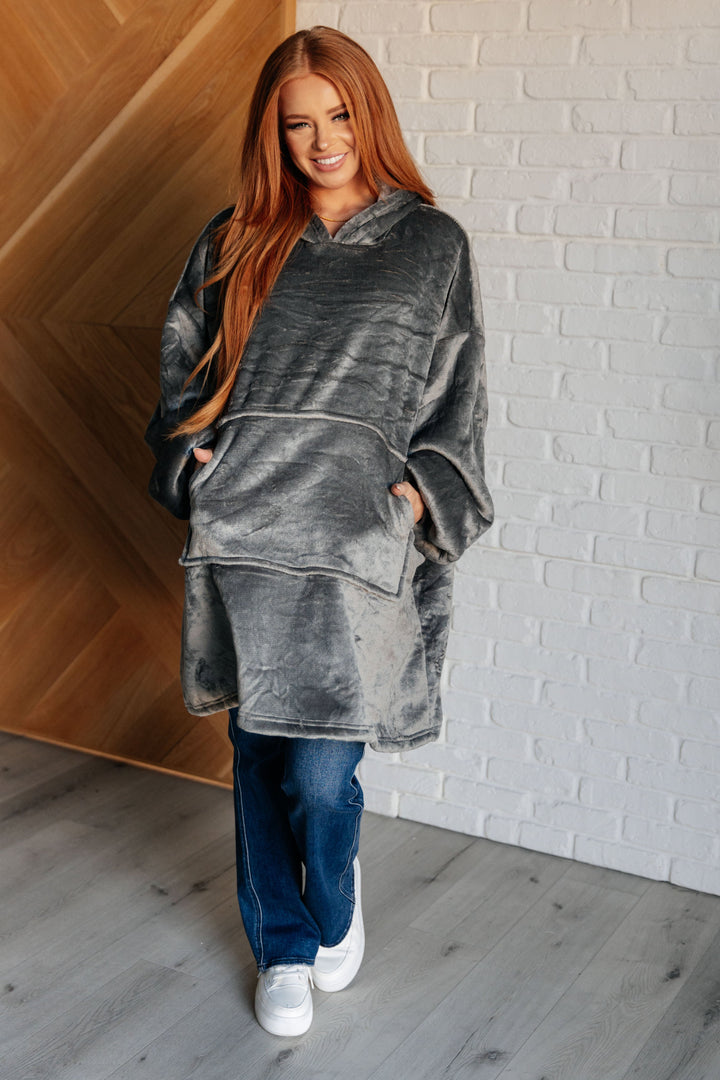 Oversized Velour Blanket Hoodie in Gray-Sweaters/Sweatshirts-Inspired by Justeen-Women's Clothing Boutique