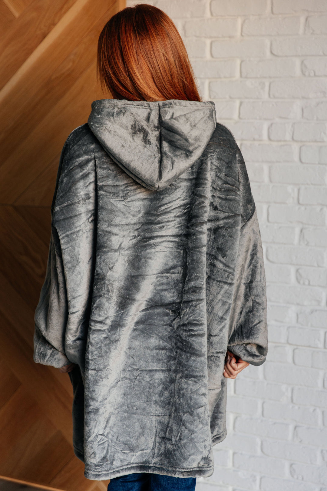 Oversized Velour Blanket Hoodie in Gray-Sweaters/Sweatshirts-Inspired by Justeen-Women's Clothing Boutique