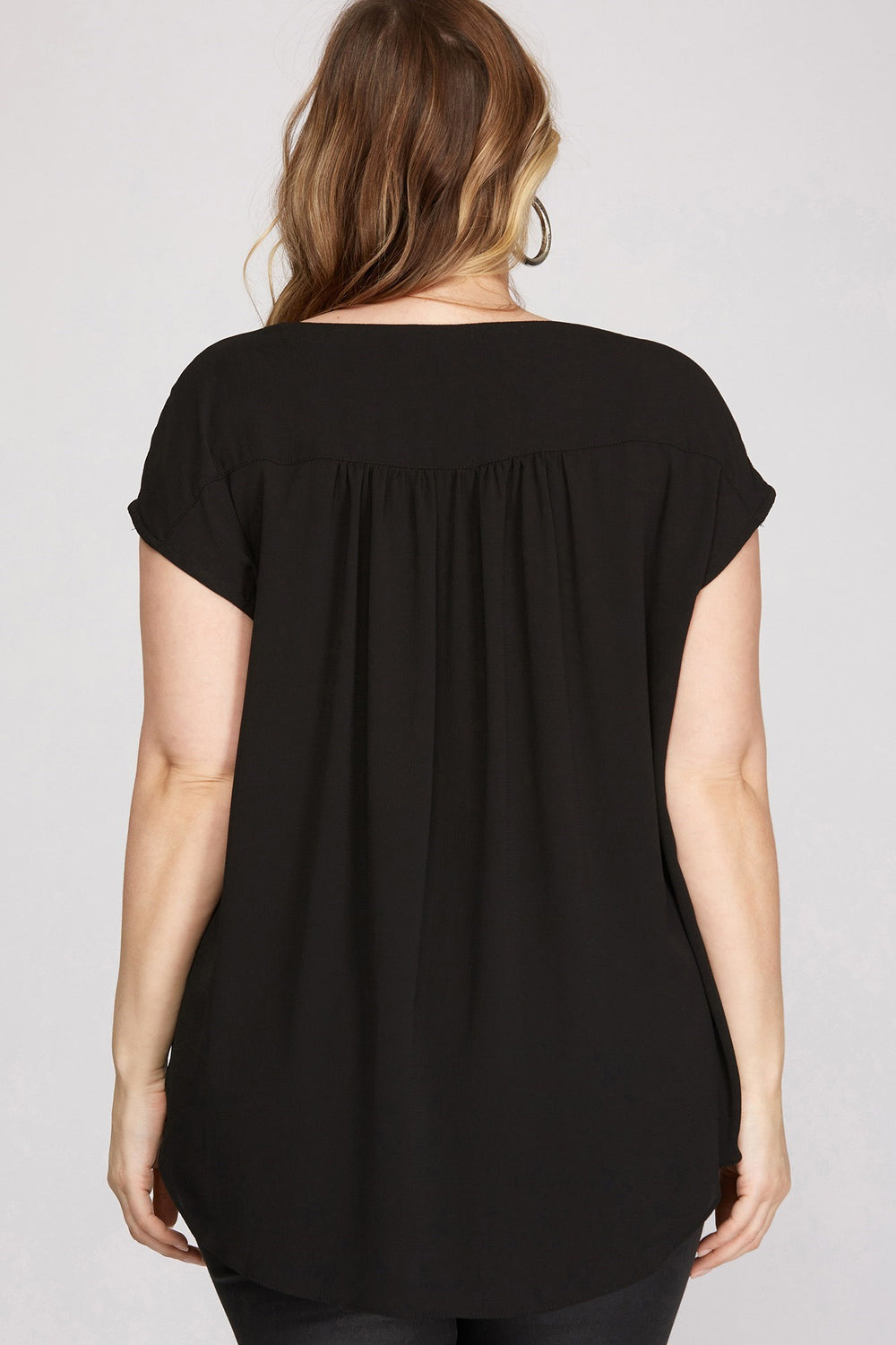 Kila Short Sleeve Surplice Top, Black-Short Sleeve Tops-Inspired by Justeen-Women's Clothing Boutique in Chicago, Illinois