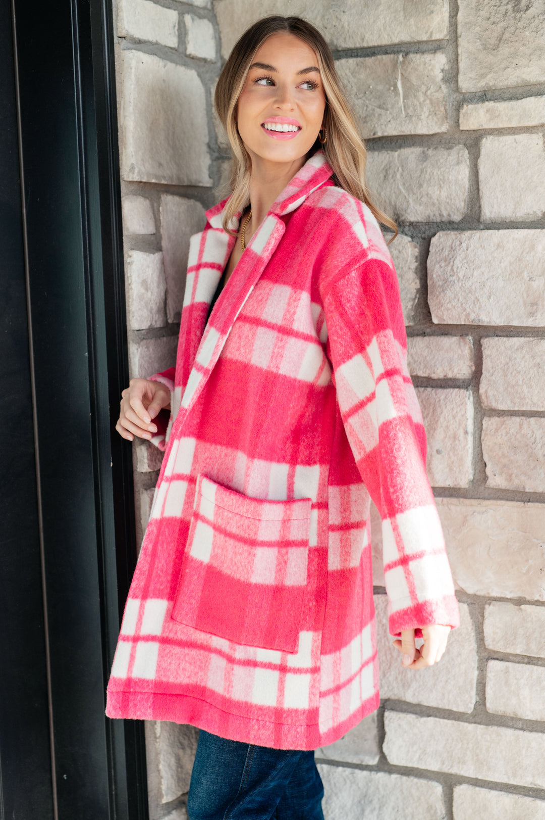 Passion in Plaid Coat in Pink-Outerwear-Inspired by Justeen-Women's Clothing Boutique