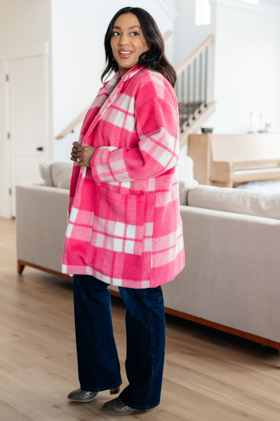 Passion in Plaid Coat in Pink-Outerwear-Inspired by Justeen-Women's Clothing Boutique