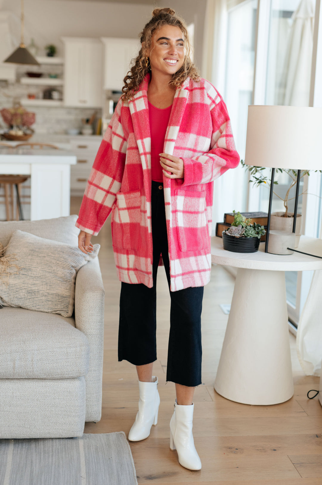 Passion in Plaid Coat in Pink-Outerwear-Inspired by Justeen-Women's Clothing Boutique