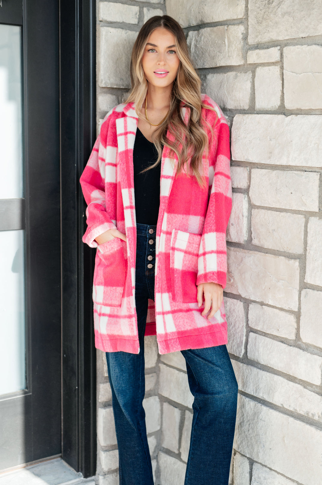 Passion in Plaid Coat in Pink-Outerwear-Inspired by Justeen-Women's Clothing Boutique