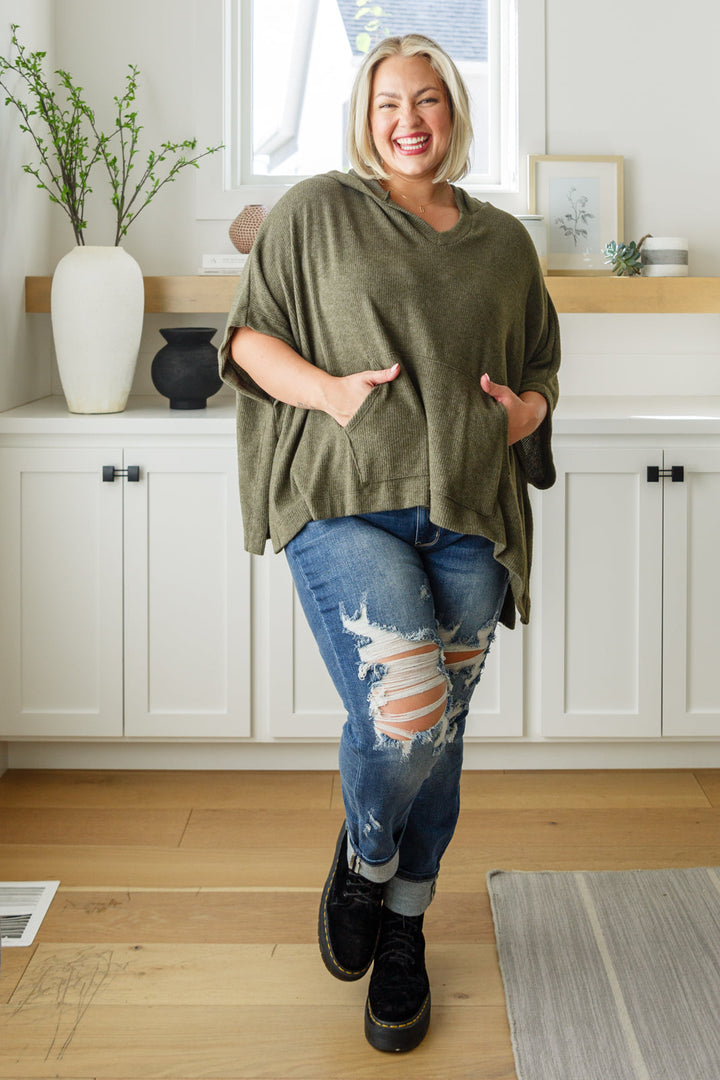 Perfectly Poised Hooded Poncho in Olive-Outerwear-Inspired by Justeen-Women's Clothing Boutique