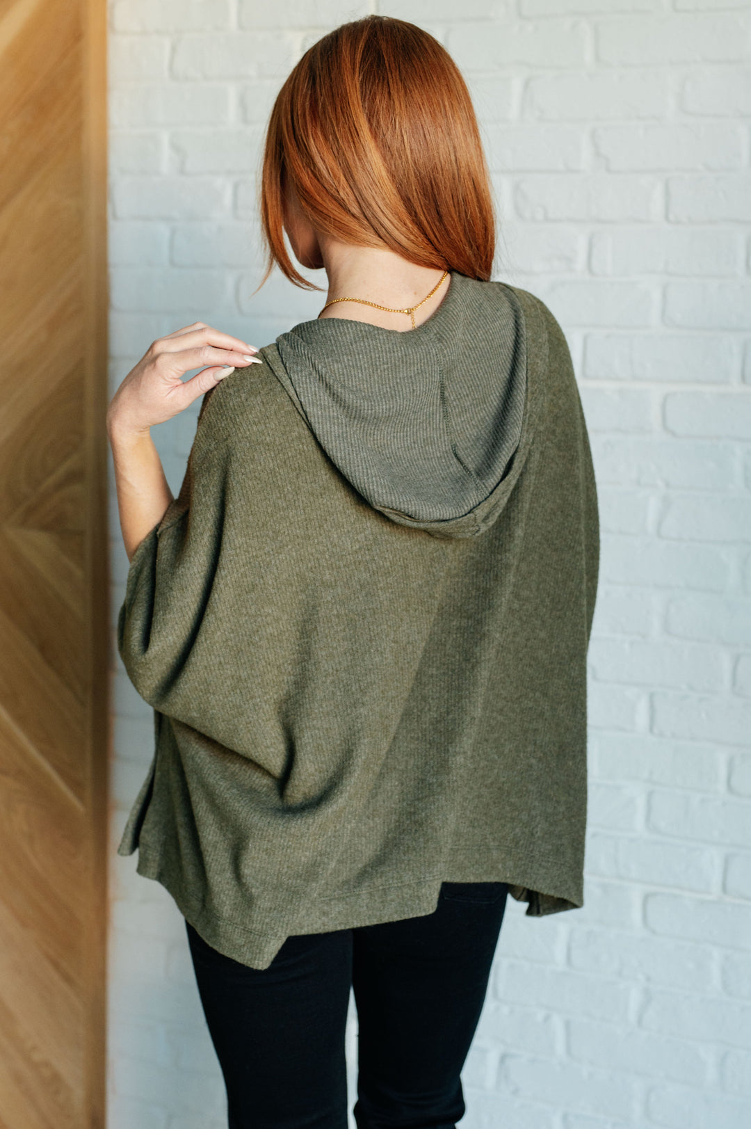 Perfectly Poised Hooded Poncho in Olive-Outerwear-Inspired by Justeen-Women's Clothing Boutique