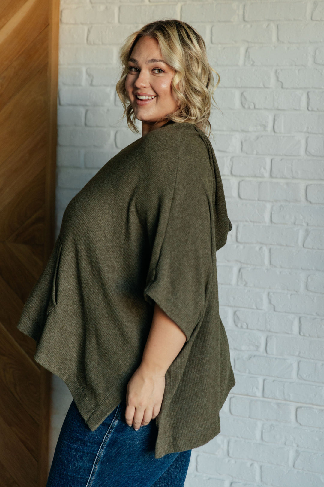 Perfectly Poised Hooded Poncho in Olive-Outerwear-Inspired by Justeen-Women's Clothing Boutique