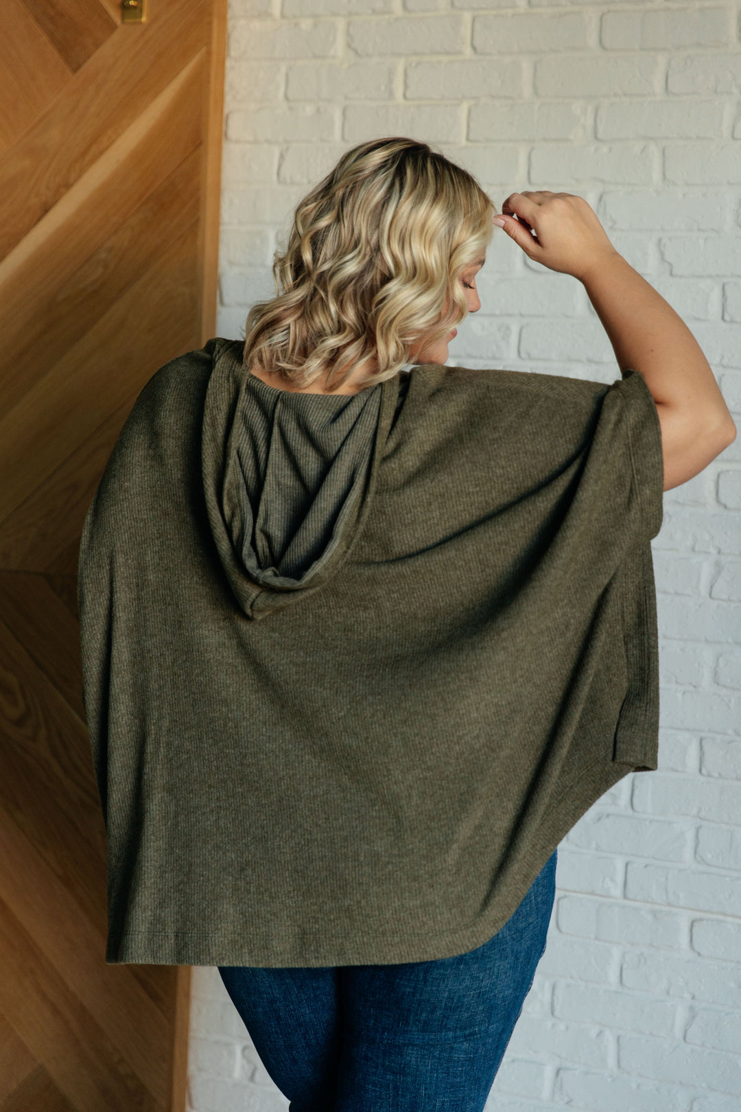 Perfectly Poised Hooded Poncho in Olive-Outerwear-Inspired by Justeen-Women's Clothing Boutique