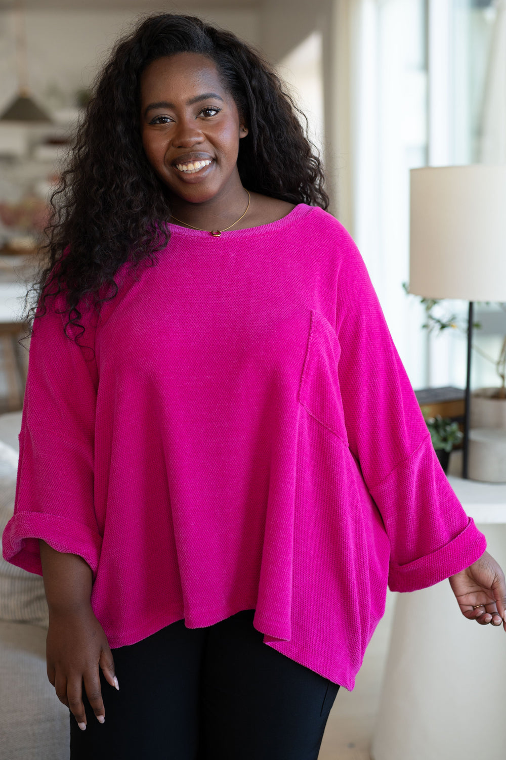 Pink Thoughts Chenille Blouse-Short Sleeve Tops-Inspired by Justeen-Women's Clothing Boutique