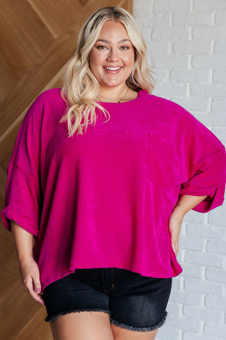 Pink Thoughts Chenille Blouse-Short Sleeve Tops-Inspired by Justeen-Women's Clothing Boutique