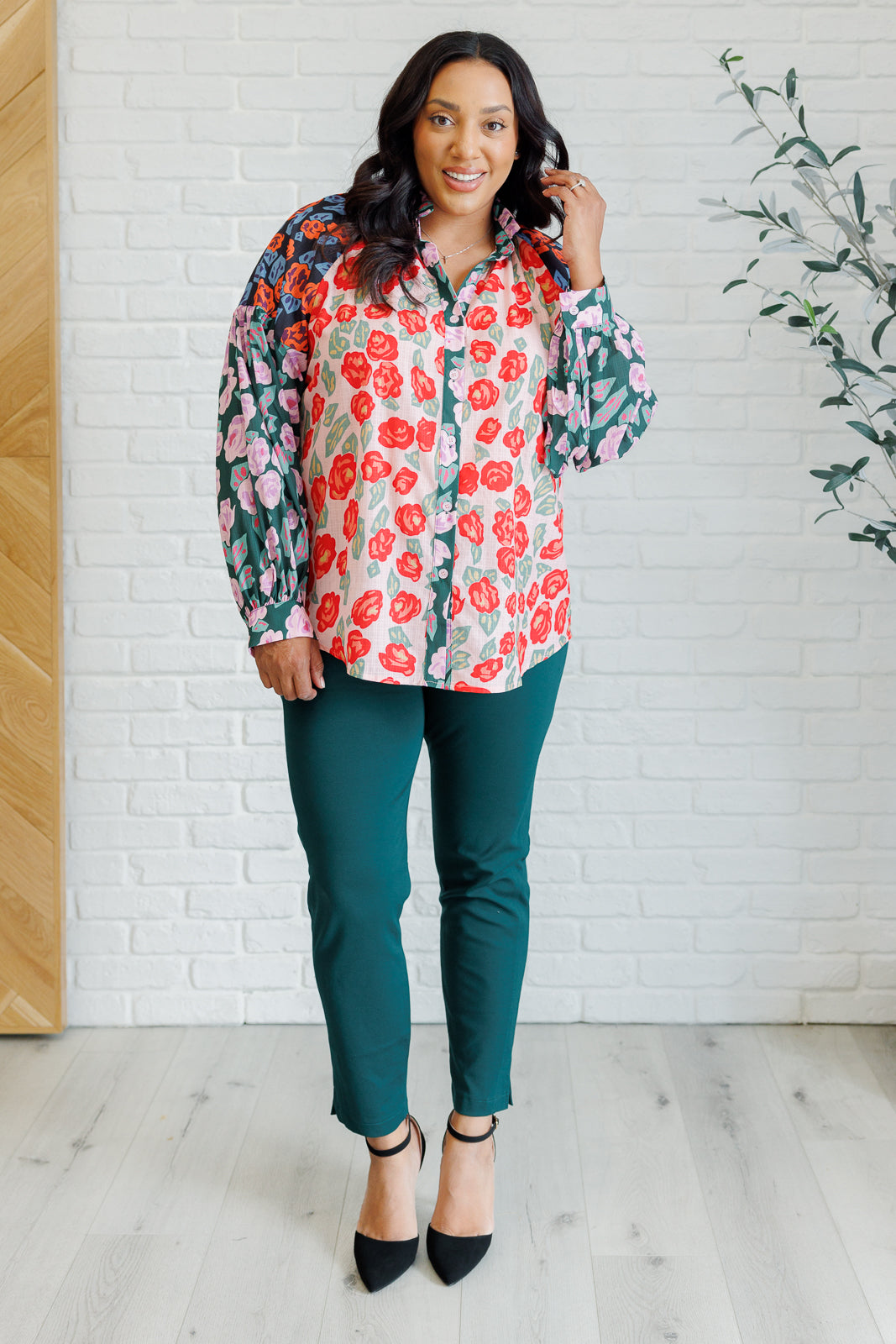 Presupposed Ideas Mixed Print Button Up Blouse-110 Long Sleeve Tops-Inspired by Justeen-Women's Clothing Boutique