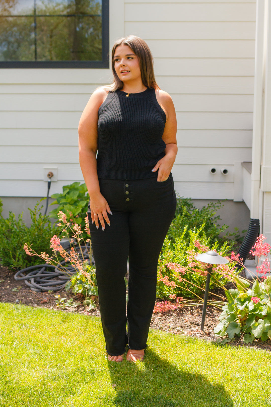 Previous Engagement Halter Neck Sweater Tank in Black-Tank Tops-Inspired by Justeen-Women's Clothing Boutique