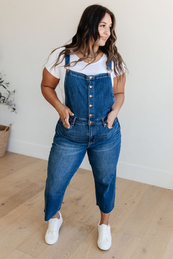 Priscilla High Rise Crop Wide Leg Denim Overalls-Denim-Inspired by Justeen-Women's Clothing Boutique