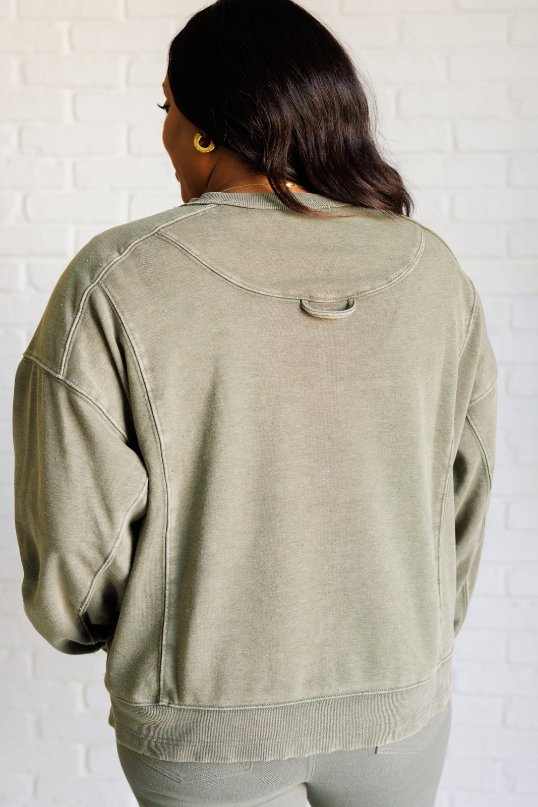 Quick Fix Mineral Wash Crew Neck Pullover in Army Green-Sweaters/Sweatshirts-Inspired by Justeen-Women's Clothing Boutique