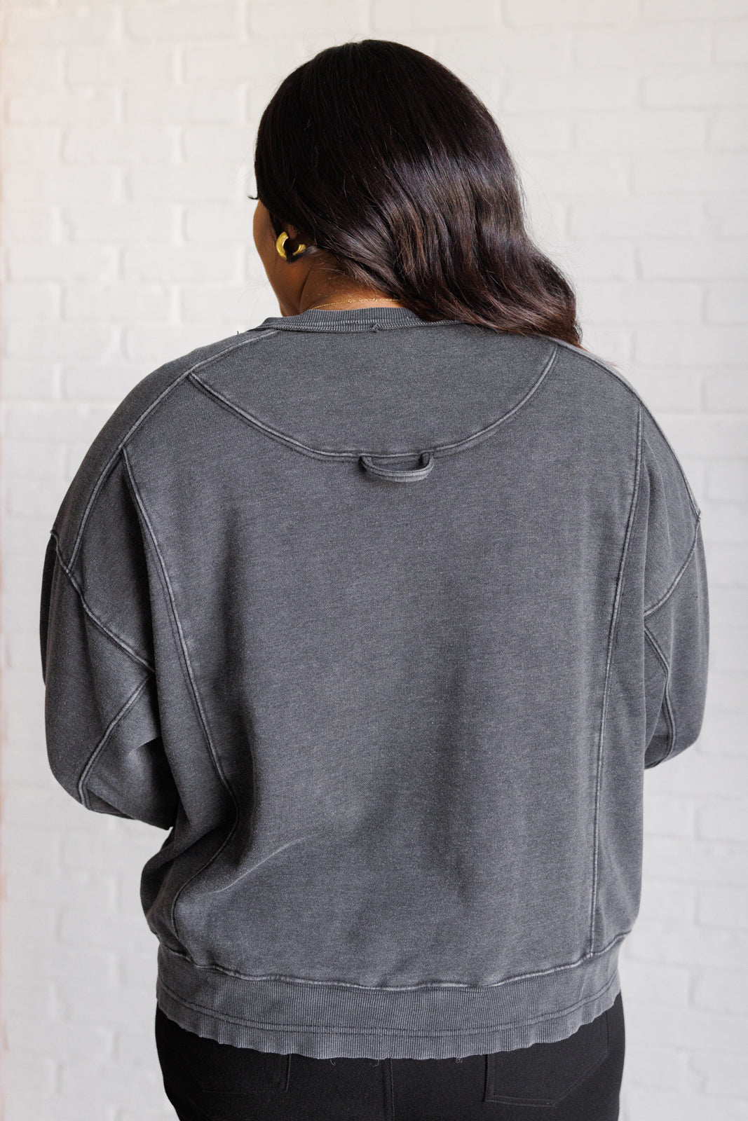 Quick Fix Mineral Wash Crew Neck Pullover in Black-Sweaters/Sweatshirts-Inspired by Justeen-Women's Clothing Boutique