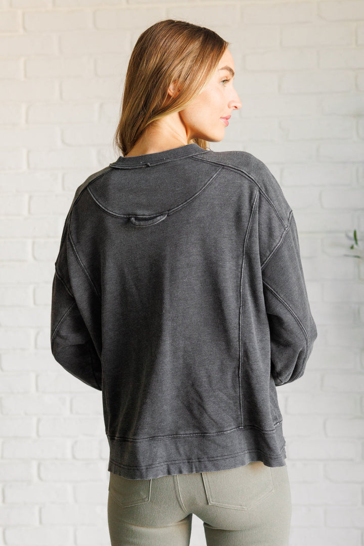 Quick Fix Mineral Wash Crew Neck Pullover in Black-Sweaters/Sweatshirts-Inspired by Justeen-Women's Clothing Boutique