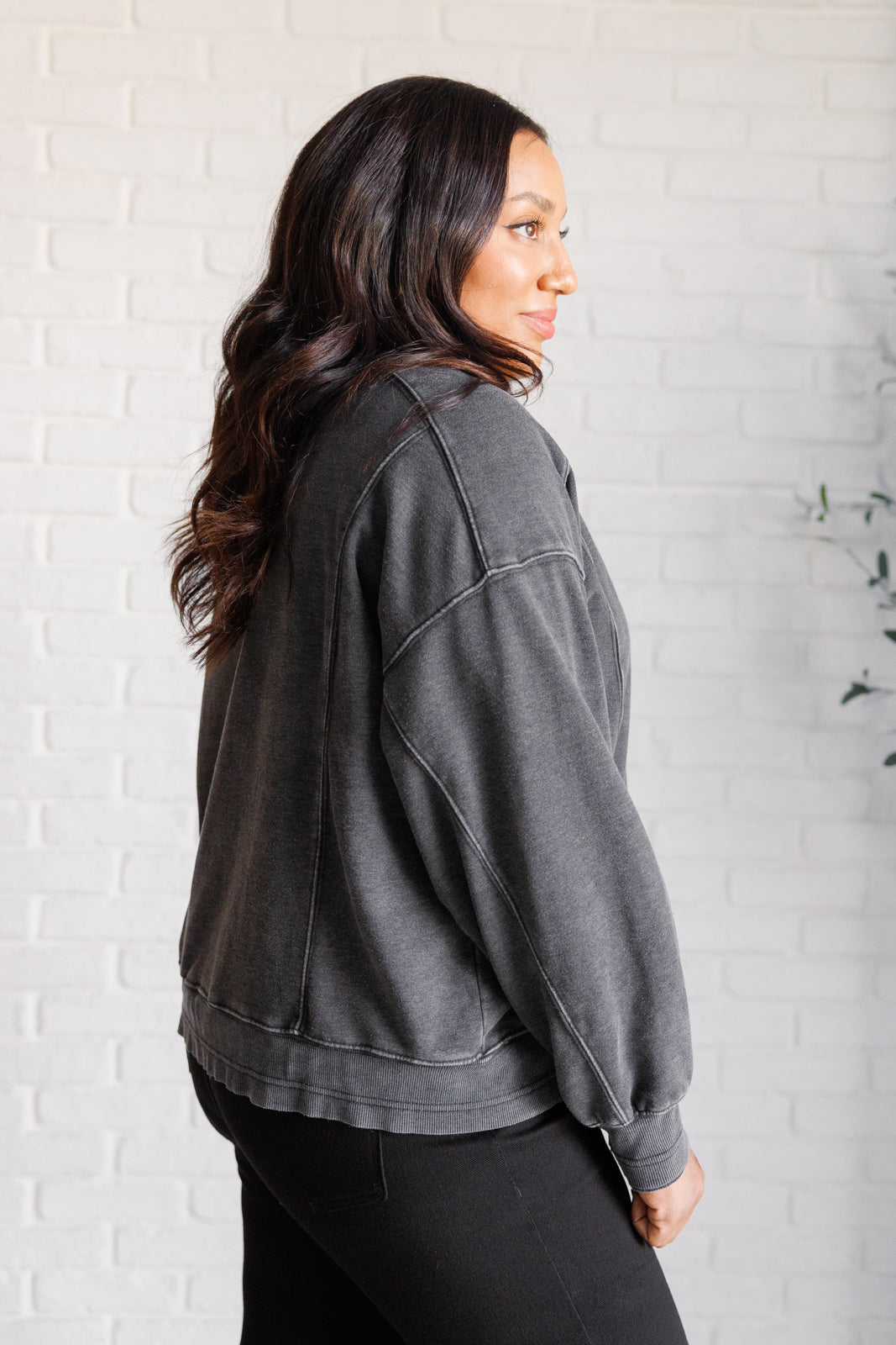 Quick Fix Mineral Wash Crew Neck Pullover in Black-Sweaters/Sweatshirts-Inspired by Justeen-Women's Clothing Boutique