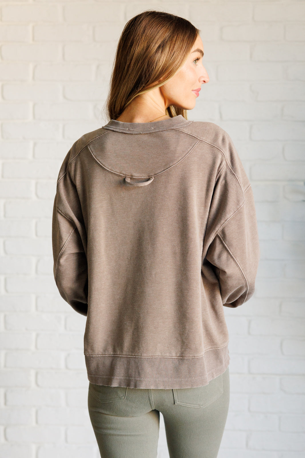 Quick Fix Mineral Wash Crew Neck Pullover in Mocha-Sweaters/Sweatshirts-Inspired by Justeen-Women's Clothing Boutique