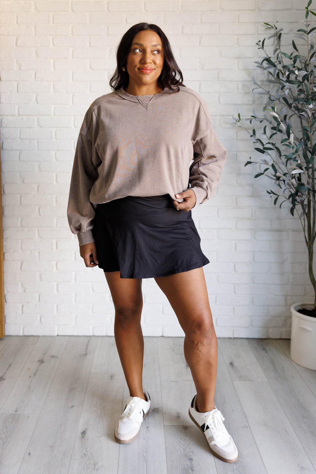 Quick Fix Mineral Wash Crew Neck Pullover in Mocha-Sweaters/Sweatshirts-Inspired by Justeen-Women's Clothing Boutique