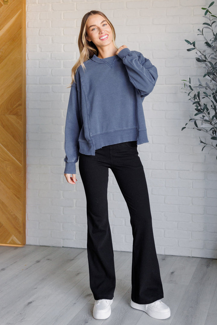 Quick Fix Mineral Wash Crew Neck Pullover in Psychic-Sweaters/Sweatshirts-Inspired by Justeen-Women's Clothing Boutique