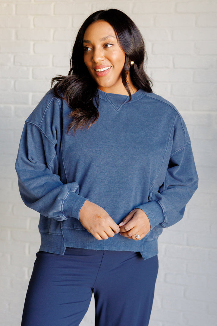 Quick Fix Mineral Wash Crew Neck Pullover in Psychic-Sweaters/Sweatshirts-Inspired by Justeen-Women's Clothing Boutique