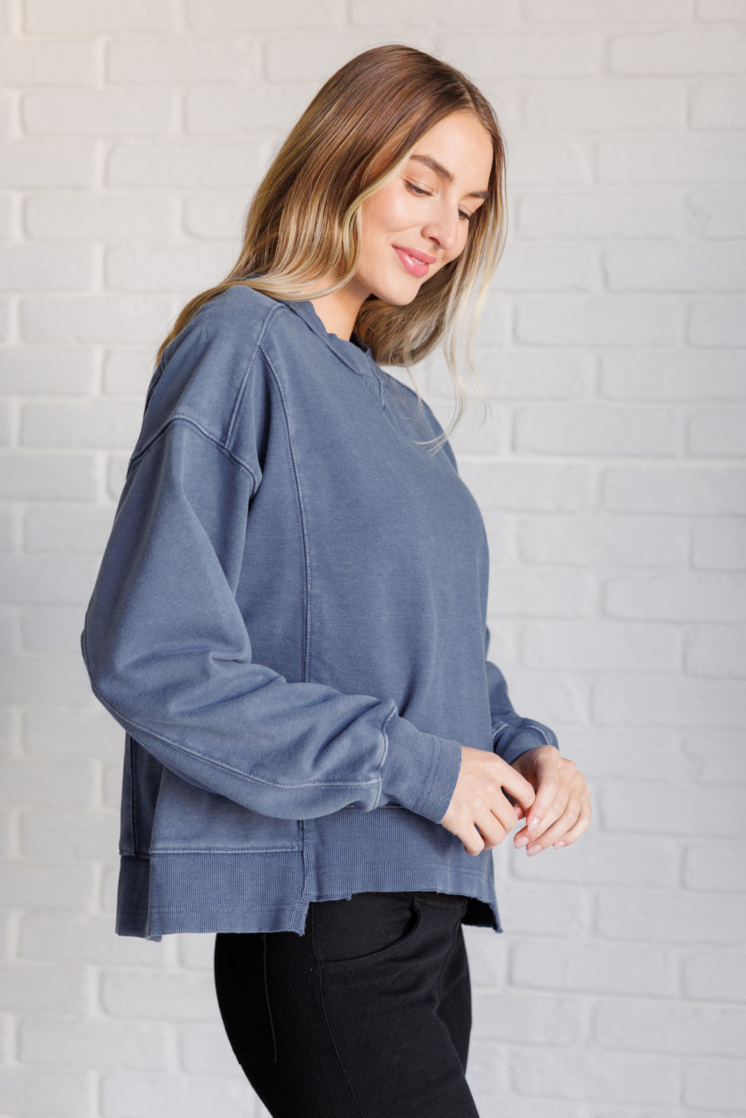 Quick Fix Mineral Wash Crew Neck Pullover in Psychic-Sweaters/Sweatshirts-Inspired by Justeen-Women's Clothing Boutique