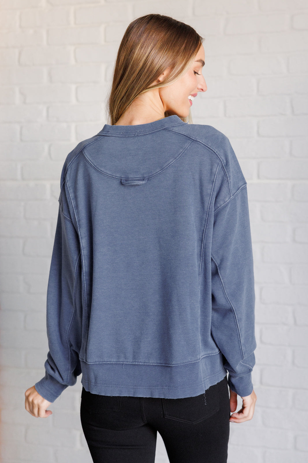 Quick Fix Mineral Wash Crew Neck Pullover in Psychic-Sweaters/Sweatshirts-Inspired by Justeen-Women's Clothing Boutique