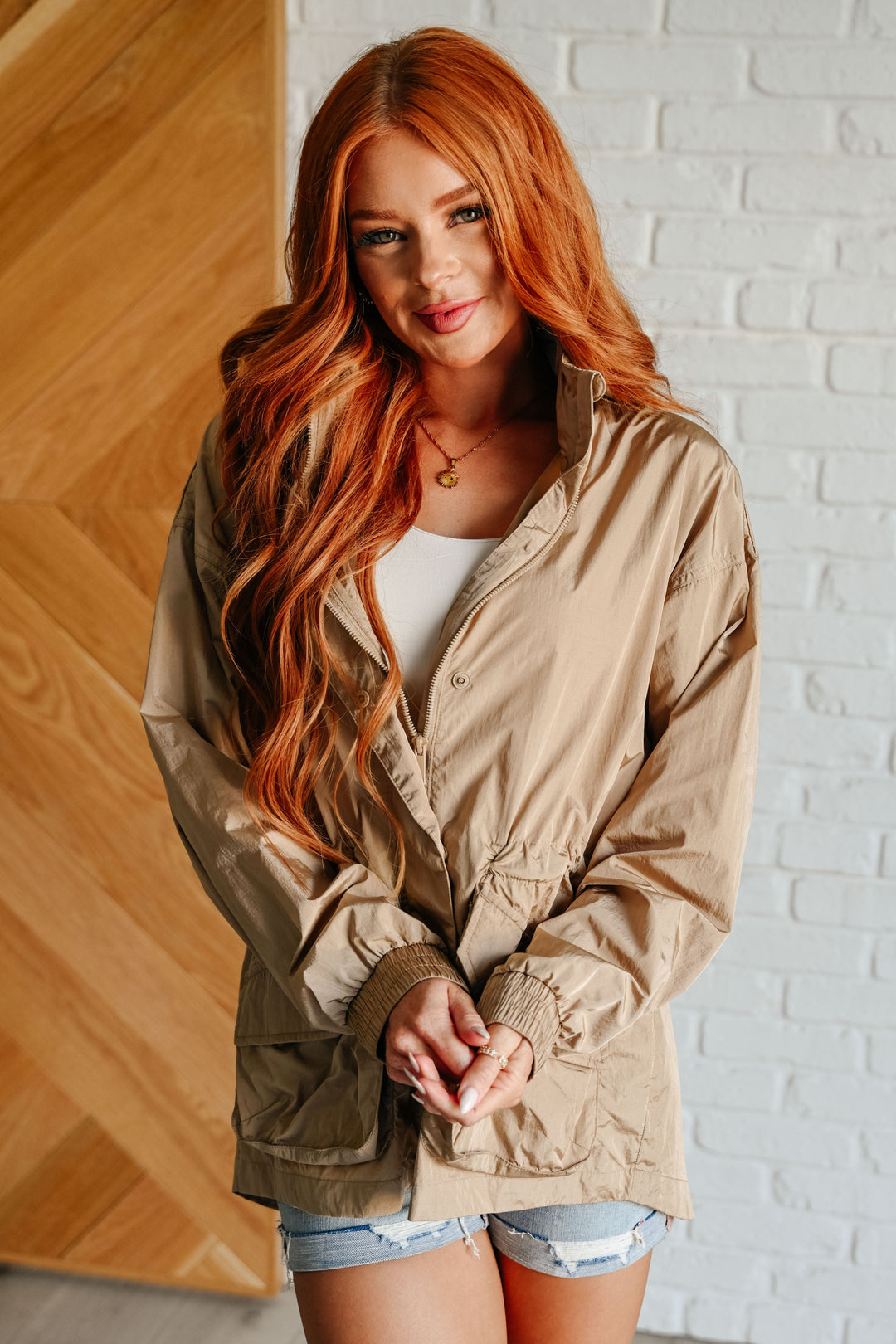 Rain, Rain Go Away Parachute Jacket in Camel-Outerwear-Inspired by Justeen-Women's Clothing Boutique