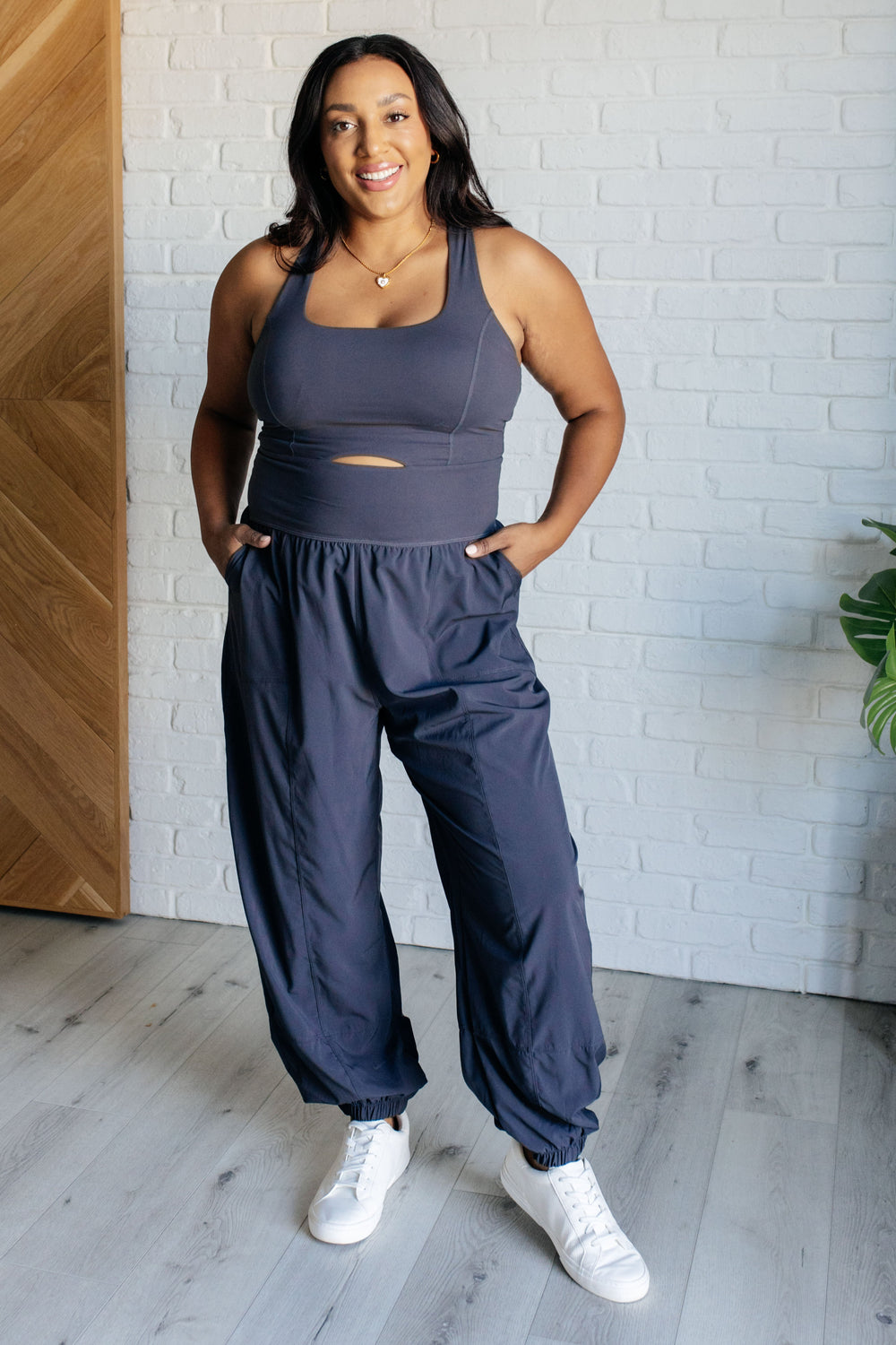 Raising Heart Rate Cutout Jumpsuit in Charcoal-Jumpsuits & Rompers-Inspired by Justeen-Women's Clothing Boutique