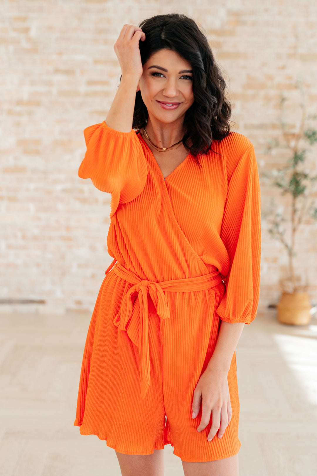 Roll With me Romper in Tangerine-Jumpsuits & Rompers-Inspired by Justeen-Women's Clothing Boutique