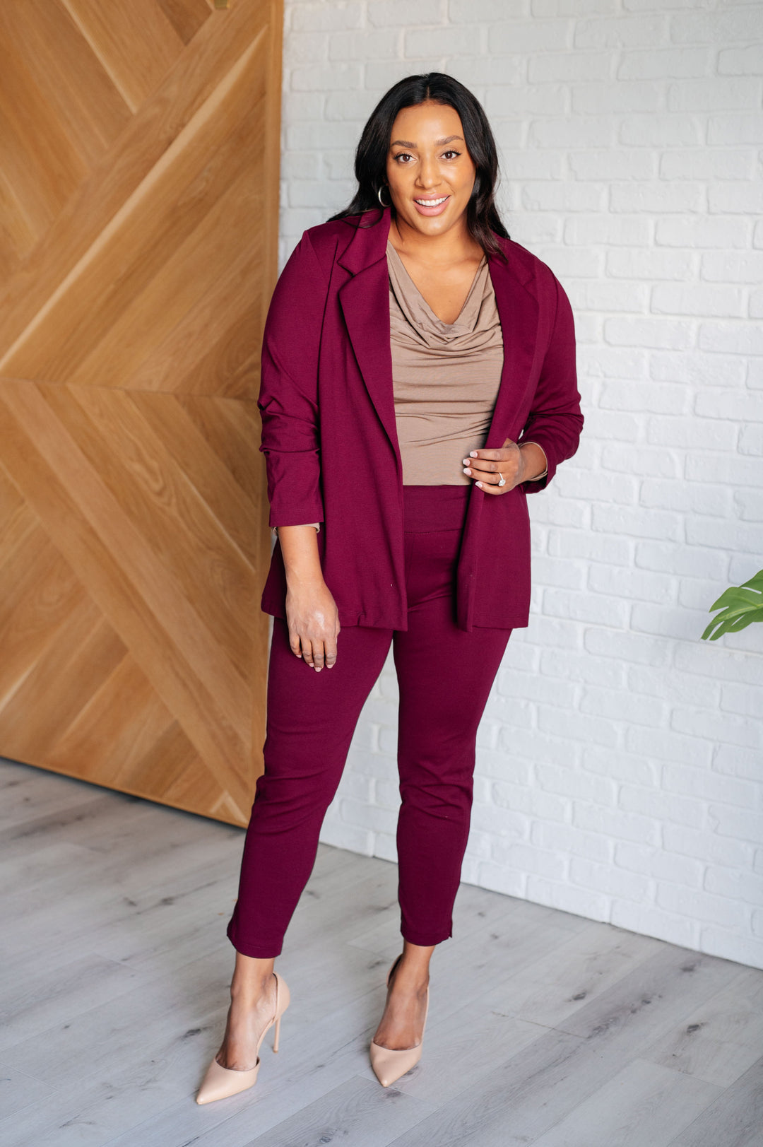 Magic 3/4 Blazer in Wine-Outerwear-Inspired by Justeen-Women's Clothing Boutique