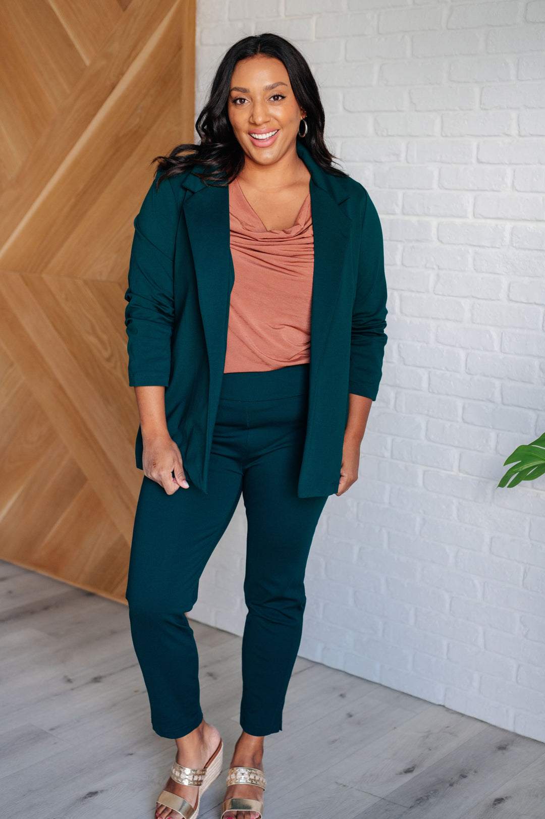 Magic 3/4 Blazer in Hunter Green-Outerwear-Inspired by Justeen-Women's Clothing Boutique